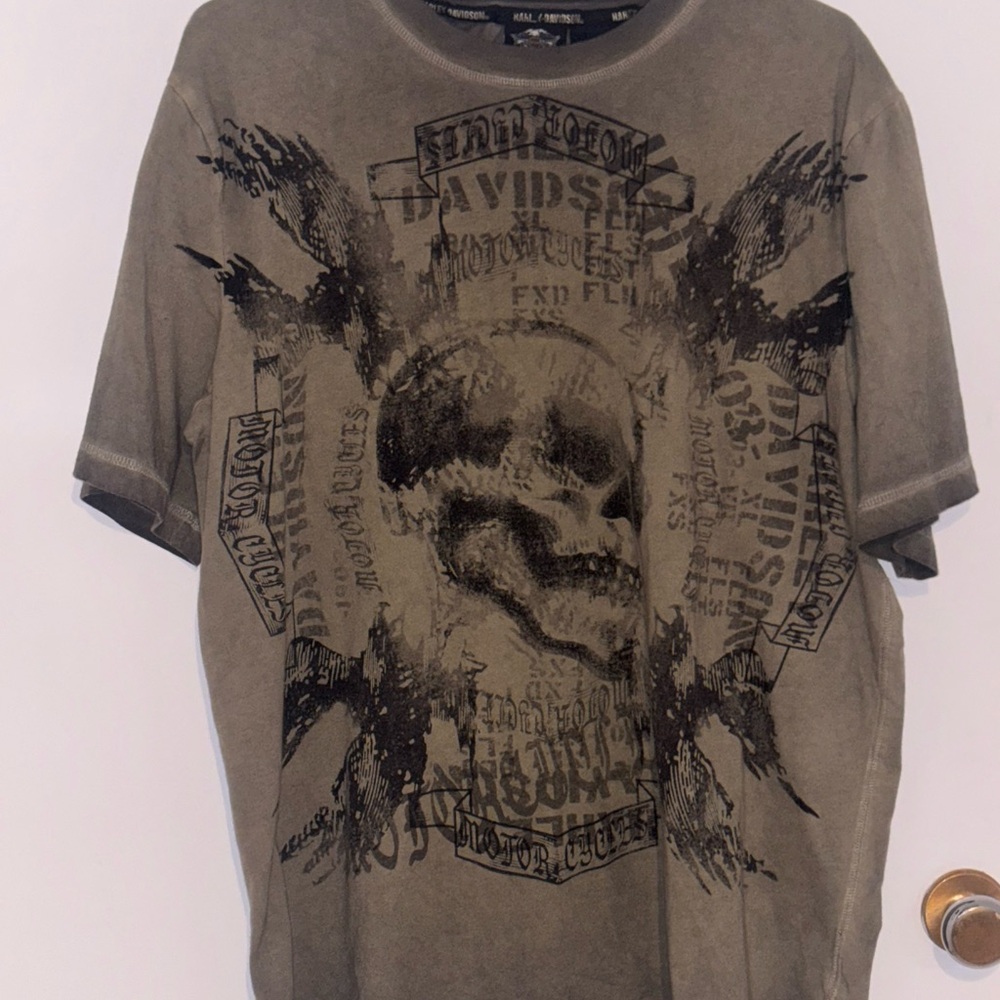 Harley-Davidson Gray Short Sleeve Tee with Vintage Skull Design - Picture 1 of 3